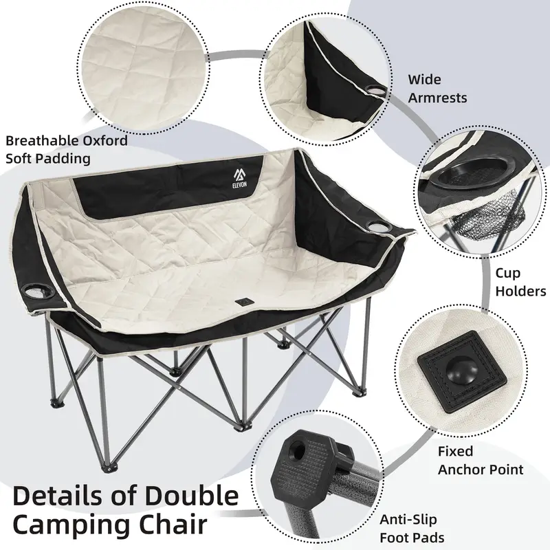 FITVIDS 2-Person Oversized Camping Chair,Heavy-Duty Outdoor Chair for Friends,with Cup Holders, Armrests and Carry Bag – Portable, Collapsible Design for Beach, Picnics, Backyard and Camping