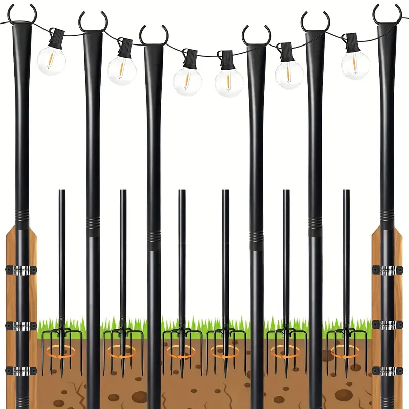 10 Feet Metal Patio String Lights Pole | Outdoor Hanging Pole For Garden, Backyard, Patio, Lighting Bracket For Parties, Christmas And Wedding