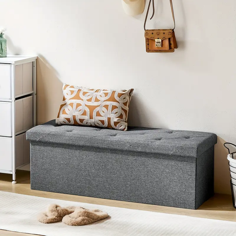 Storage Ottoman Bench, FoldingOttoman Stool, Ottoman with Storage, StorageChest, End Of Bed Bench, Padded Seat, StorageBench with Seating for Bedroom, Living Room, Mother's Day Thoughtful Gift
