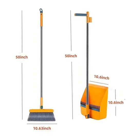 2pcs Set Of Brand New 3-in-1 Rotatable And Foldable Magnetic Suction Broom Dustpan Sweeping Set, Enlarged And Thickened Household Broom, Living Room, Bedroom Pet Hair Cleaning Broom