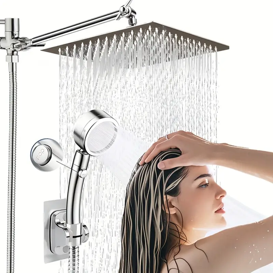 Shower Head, High-pressure Showerhead/handheld Shower Combination, with 8-inch Top Spray, 9 Adjustable Leak Proof Shower Heads, with Bracket/hose, Adjustable Angle, Contemporary Desig
