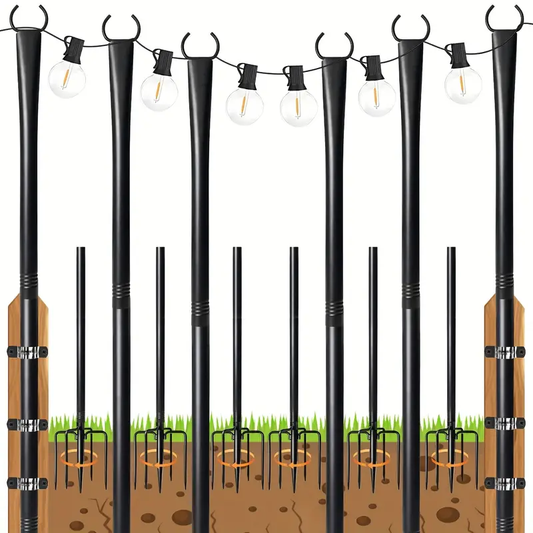 10 Feet Metal Patio String Lights Pole | Outdoor Hanging Pole For Garden, Backyard, Patio, Lighting Bracket For Parties, Christmas And Wedding