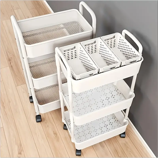 3-Tier Durable Plastic Rolling Storage Cart | Easy to Move, with Wheels, Black & White Organizer for Kitchen, Bathroom, Bedroom - Compact Design with Handles for Versatile Use