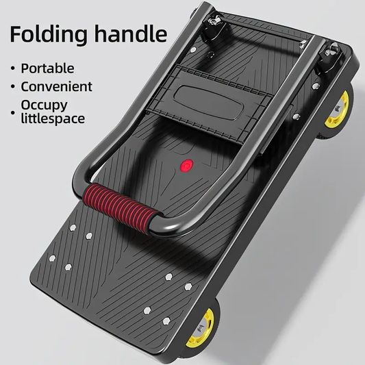 Heavy-Duty Folding Hand Cart - 660 Lbs Capacity, Silent Swivel Wheels, Portable Utility Cart for Home Renovation, Moving Goods - Black and Metallic Gray