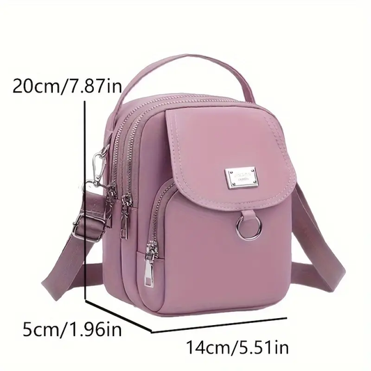 Nylon Women's Messenger Bag - Casual Mini Handbag with Multi-Zipper Compartments, Detachable Adjustable Shoulder Strap